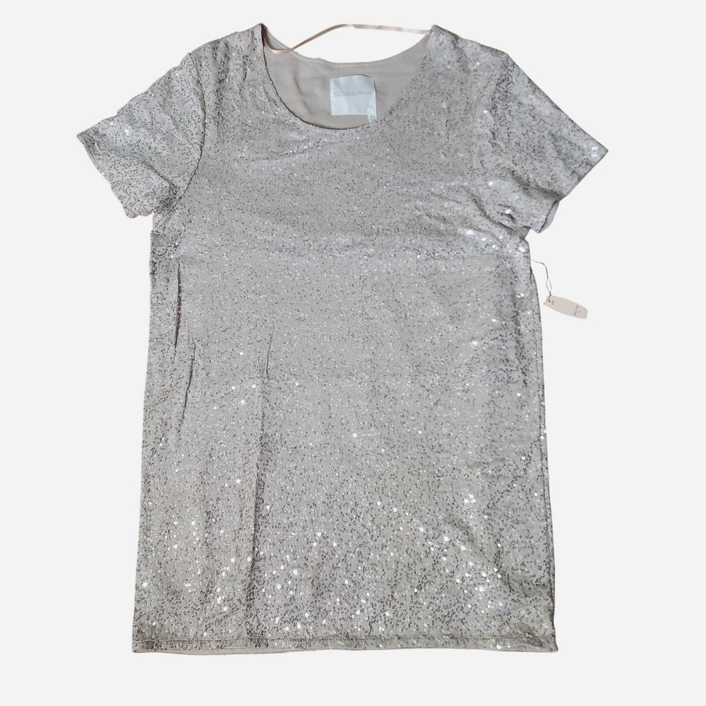 Victoria's Secret Supermodel‎ Essentials Sequin T-Shirt Dress Beige Shift L